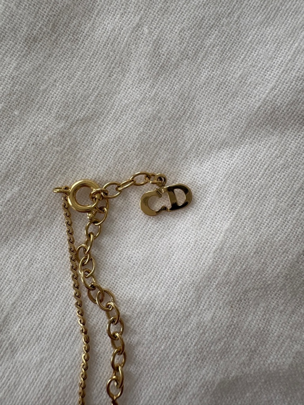 Authentic Christian Dior Gold Tone Rhinestone Chain Pendant Necklace - Picture 7 of 9